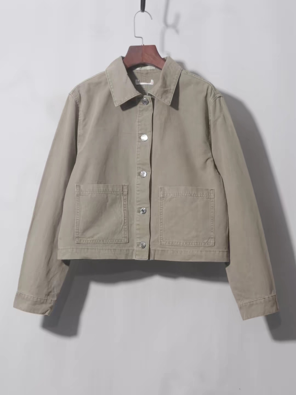 khaki canvas/ cotton jacket, cropped retro Utility Crop Jacket in Taupe Size S